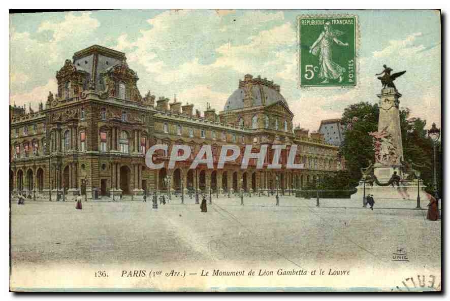 CPA Paris Ier arr le Monument de Leon Gambetta et Louvre 