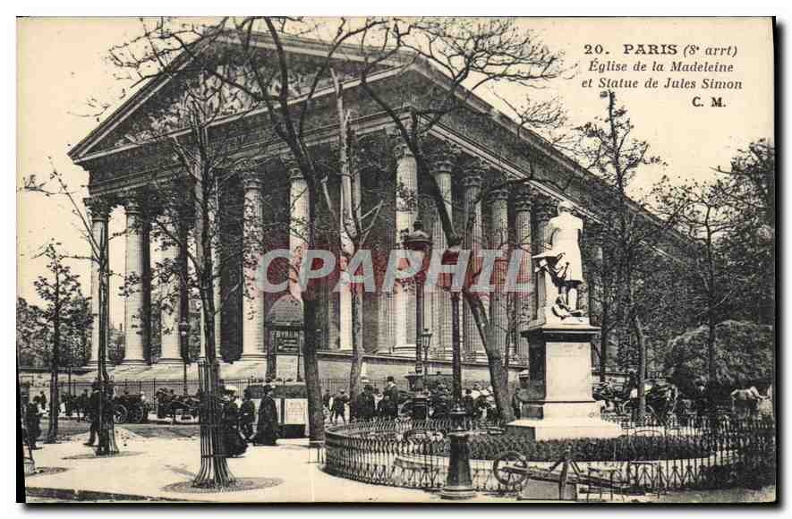 CPA Paris 8 arrt Eglise de la Madeleine et Statue de Jules Simon