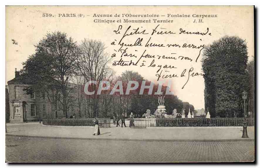 CPA Paris 6e Avenue de l'Observatoire fontaine Carpeaux Clinique et monument Tarnier