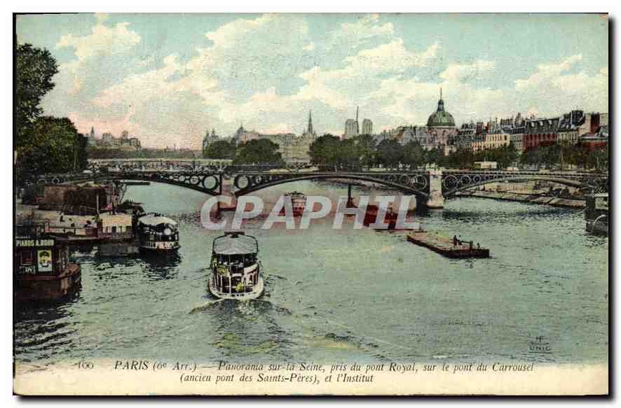 CPA Paris 6e arr Panorama sur la Seine pris du pont Royal sur le pont du Carrousel anccien pont des