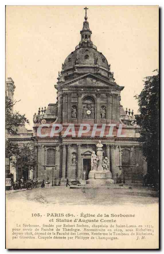 CPA Paris 5e Eglise de la Sorbonne et statue d'Auguste Comte
