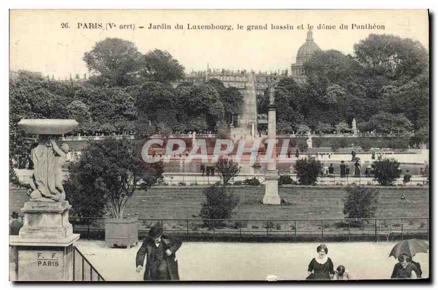 CPA Paris Ve arrt Jardin du Luxembourg le grand bassin et le dome du Pantheon