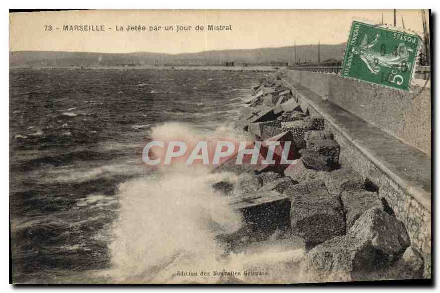 CPA Marseille la Jetee par un jour de Mistral 