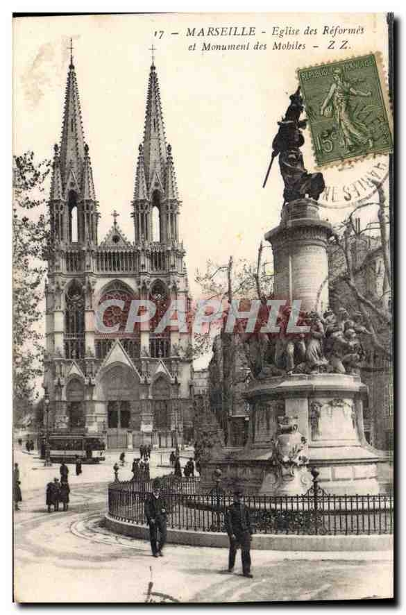 CPA Marseille Eglise des Reformes et Monument des Mobiles 