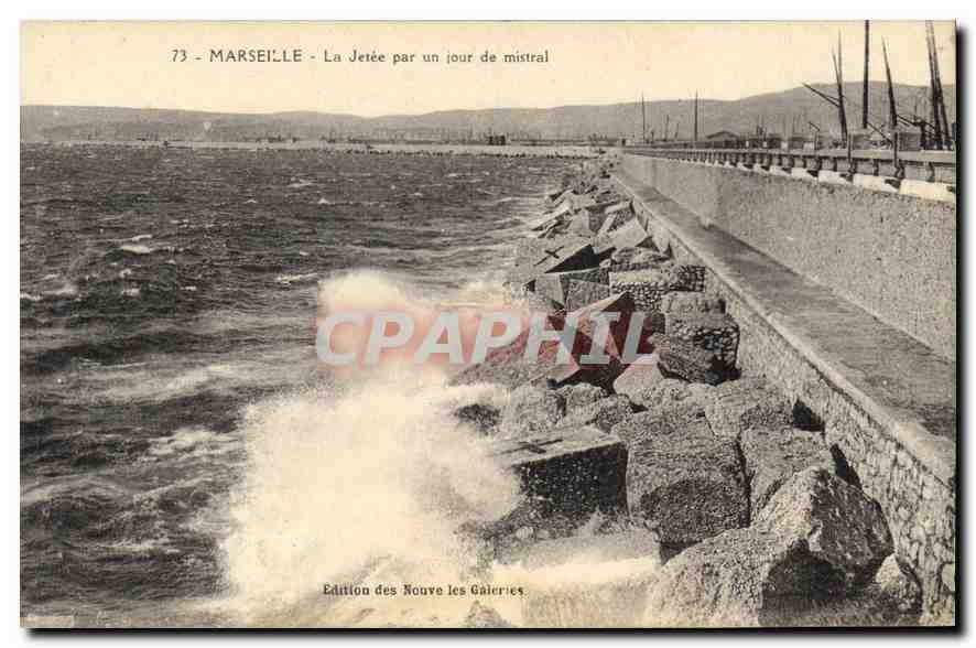 CPA Marseille la Jetee par un jour de Mistral 
