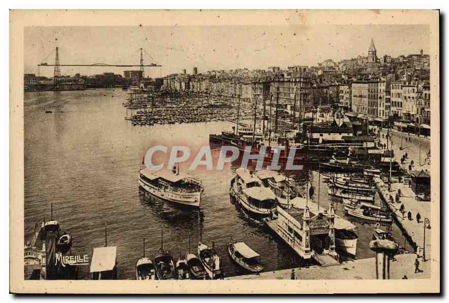 CPA Marseille le vieux port et le Pont Transbordeur 