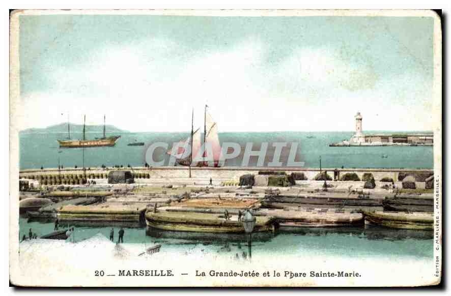 CPA Marseille la Grande Jetee et le Phare Sainte Marie 