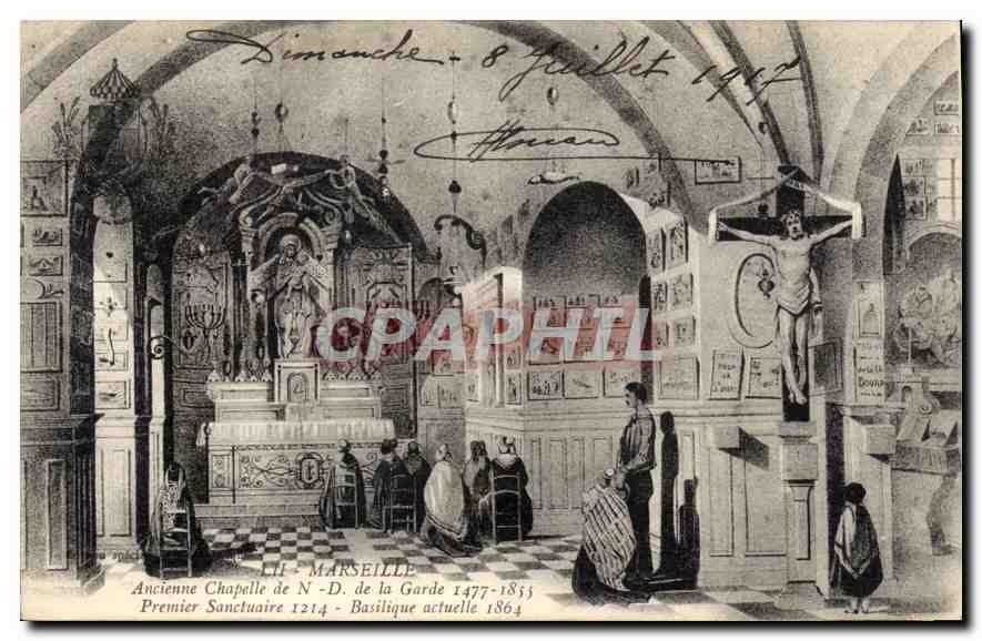 CPA Marseille Ancienne Chapelle de N d de la Garde 1477 1855 premier Sanctuaire 1214 Basilique actue