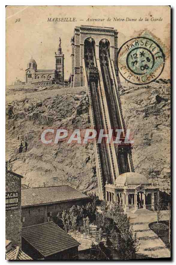 CPA Marseille Ascenseur de Notre Dame de la Garde 