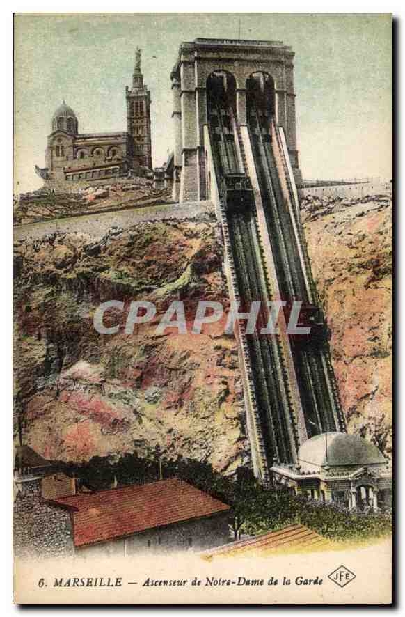 CPA Marseille Ascenseur de Notre Dame de la Garde