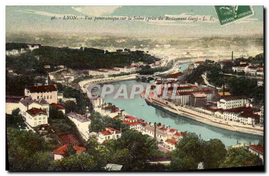 CPA Lyon Vue panoramique sur la Saone prise du restaurant gay 