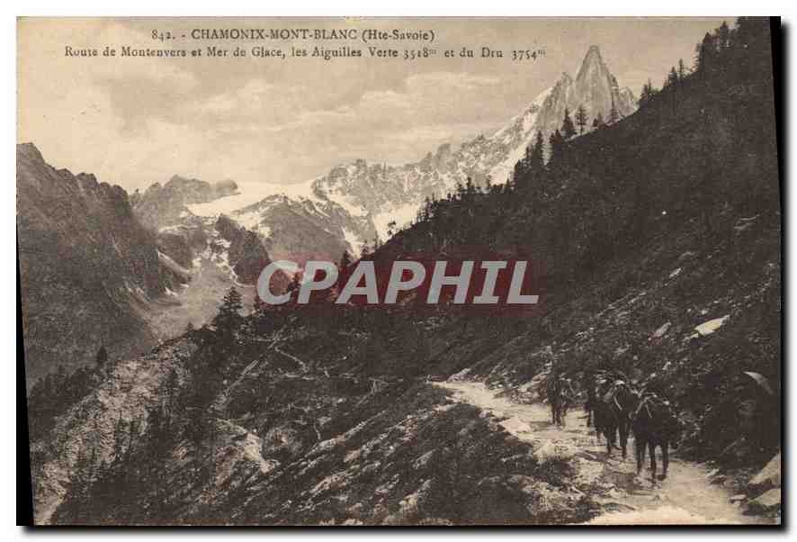 CPA Chamonix Mont Blanc (Hte Savoie) Route de Montenvers et Mer de Glace les Aiguilles Vertes 3518m 