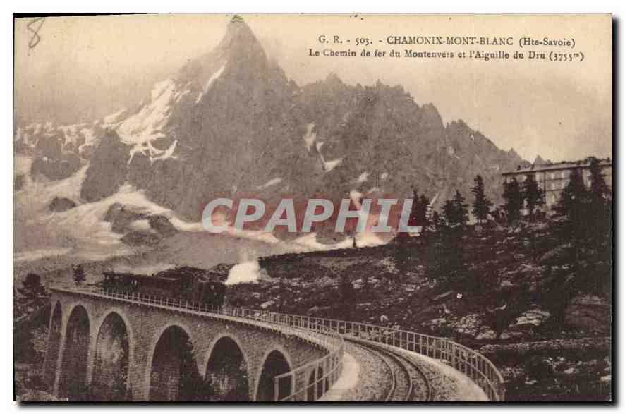 CPA Chamonix Mont Blanc (Hte Savoie) Le Chemin de fer du Montenvers et l'Aiguille du Dru (3755 m)