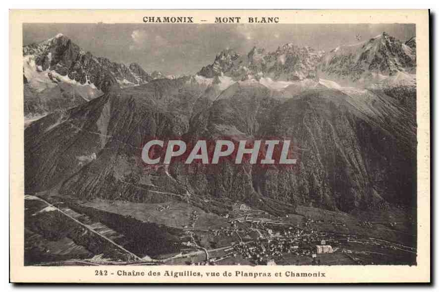 CPA Chamonix Mont Blanc Chaine des Aiguilles vue de Planpraz et Chamonix