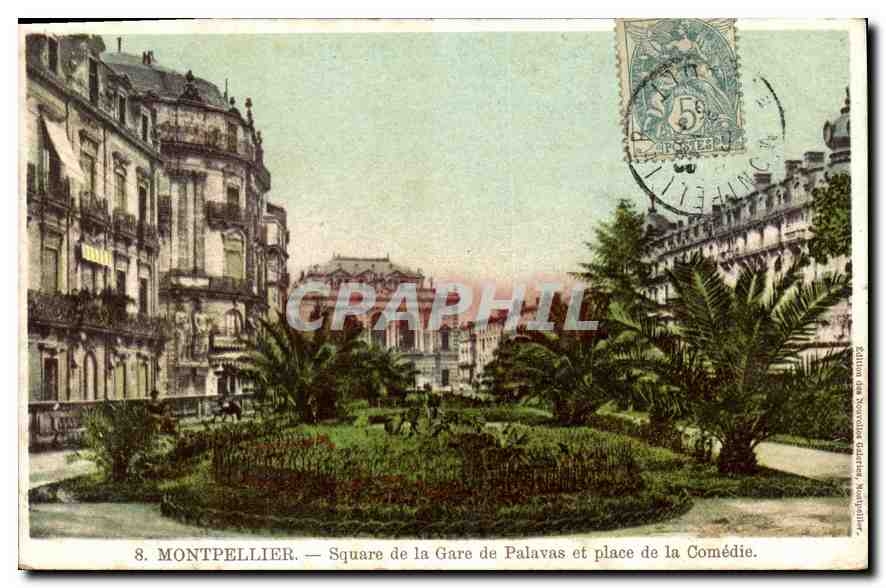 CPA Contrexeville Square de la Gare de Palavas et place de la Comedie