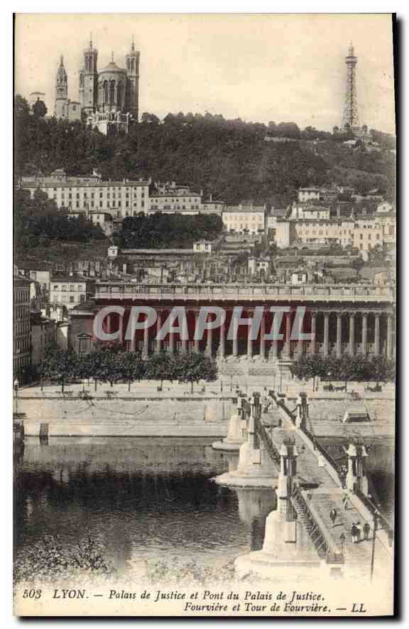 CPA Lyon Palais de Justice et Pont du Palais de Justice Fouviere et Tour de Fourviere