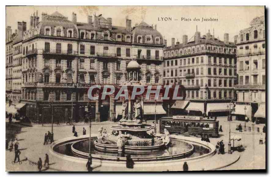 CPA Lyon Place des Jacobins Tramway