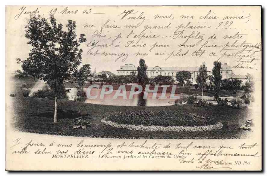 CPA Montpellier Le Nouveau Jardin et les Casernes du Genie