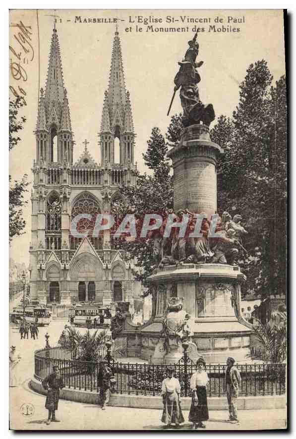 CPA Marseille L'Eglise St Vincent de Paul et le Monument des Mobiles