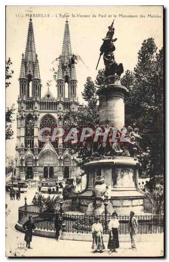CPA Marseille L'Eglise St Vincent de Paul et le Monument des Mobiles