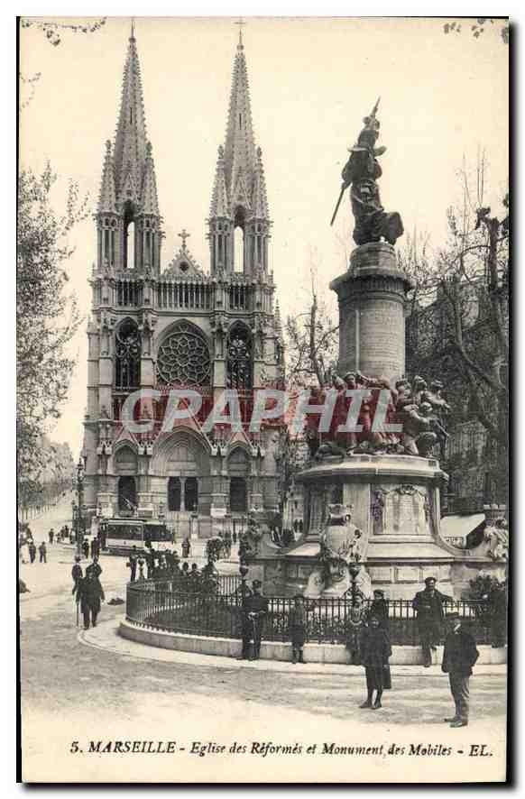 CPA Marseille Eglise des Reforemes et Monument des Mobiles