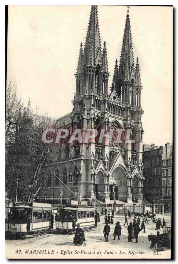 CPA Marseille Eglise St Vincent de Paul Les Reformes Tramway