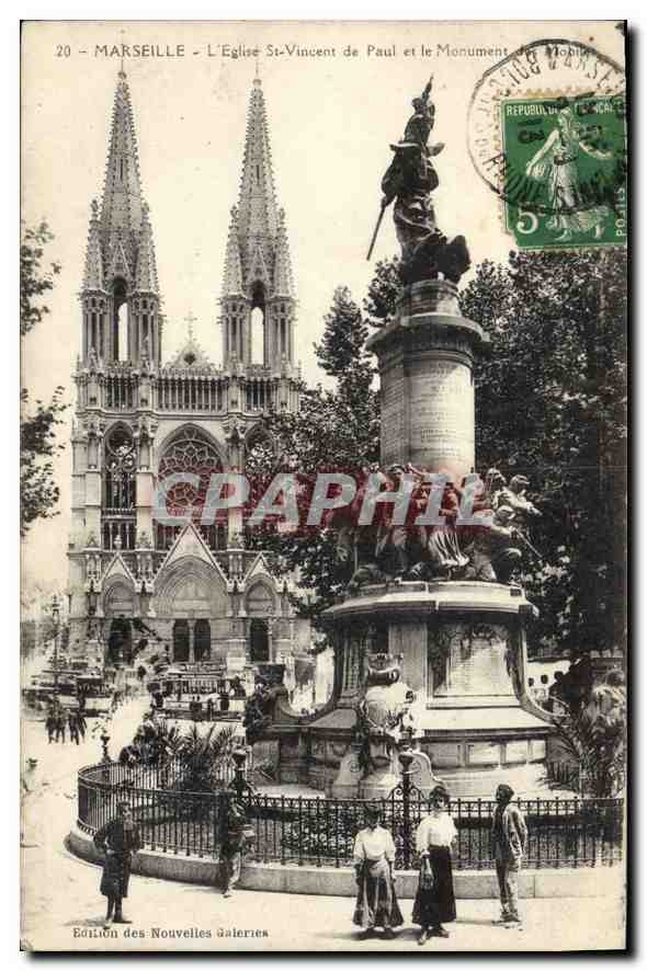 CPA Marseille L'Eglise St Vincent de Paul et le Monument des Mobiles