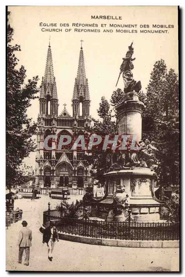 CPA Marseille Eglise des Reforems et Monument des Mobiles