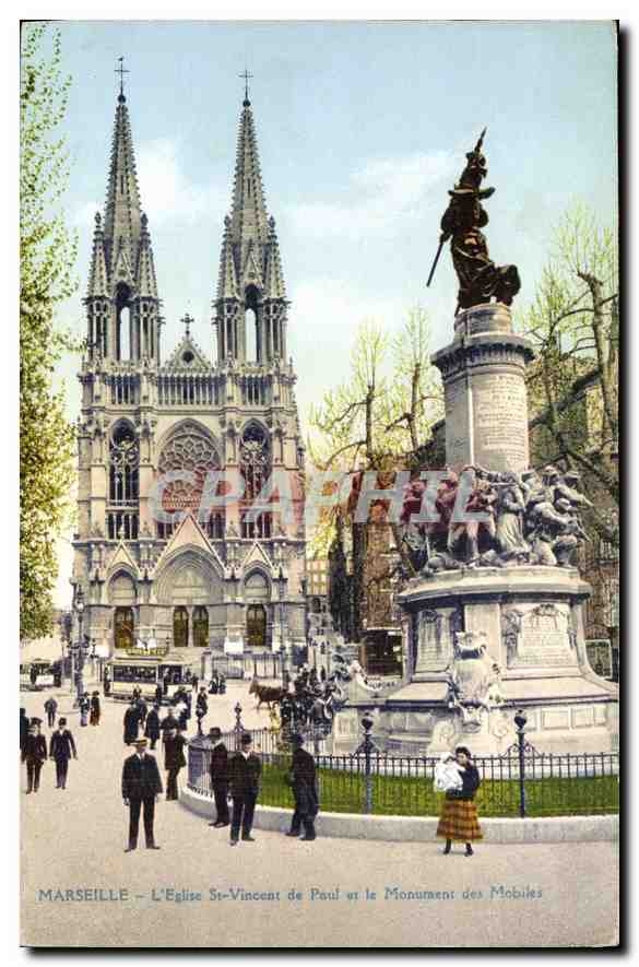 CPA Marseille L'Eglise St Vincent de Paul et le Monument des Mobiles