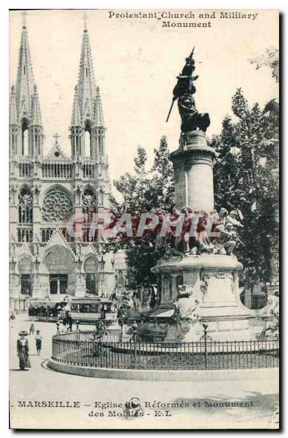 CPA Marseille Eglise Reformes et Monument des Mobiles