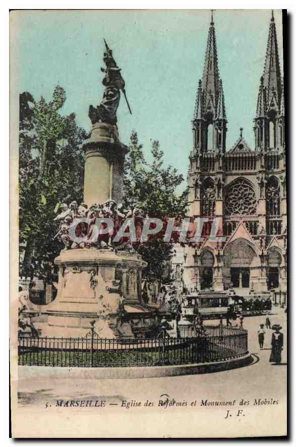 CPA Marseille Eglise des Reformes et Monument des Mobiles