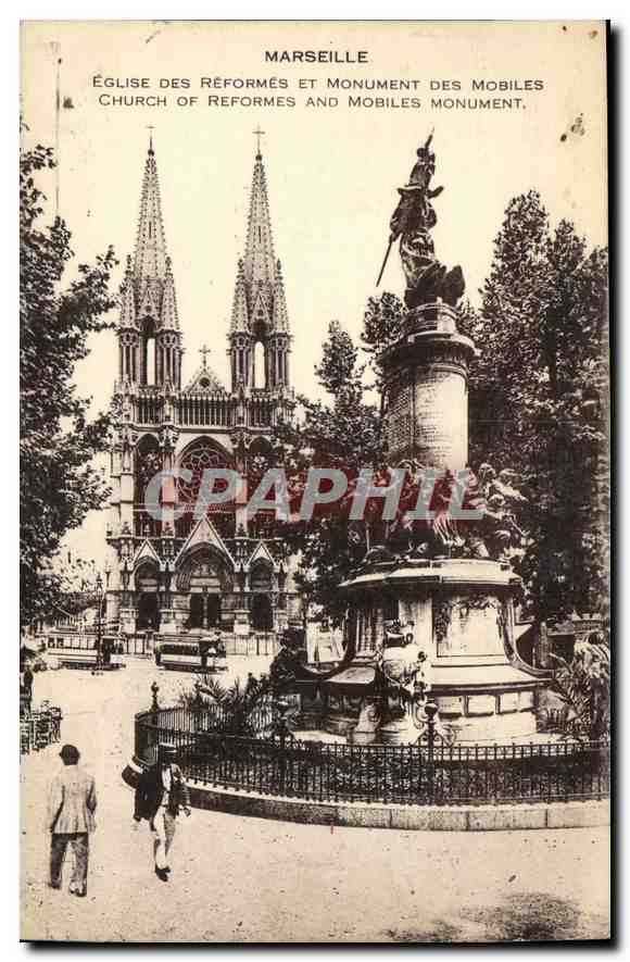 CPA Marseille Eglise des Reformes et Monument des Mobiles