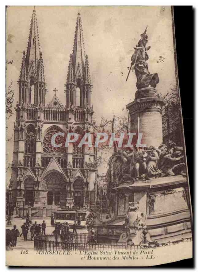CPA Marseille L'Eglise Saint Vincent de Paul et Monument des Mobiles