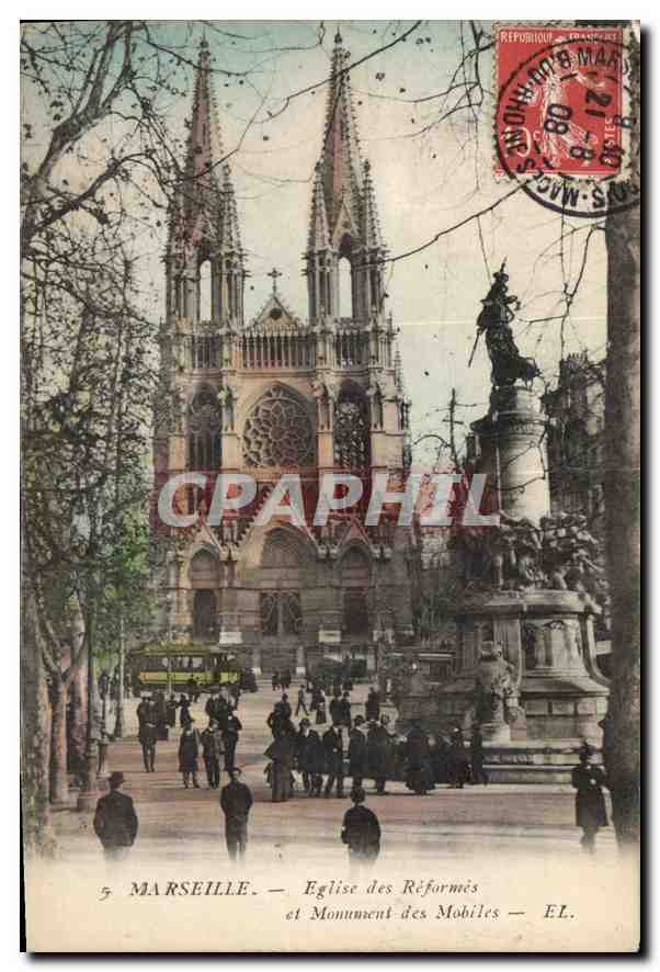 CPA Marseille Eglise des Reformes et Monument des Mobiles