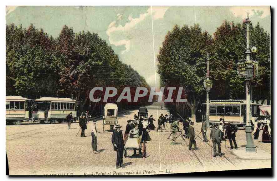 CPA Marseille Rond Point et Promenade du Prado Tramway