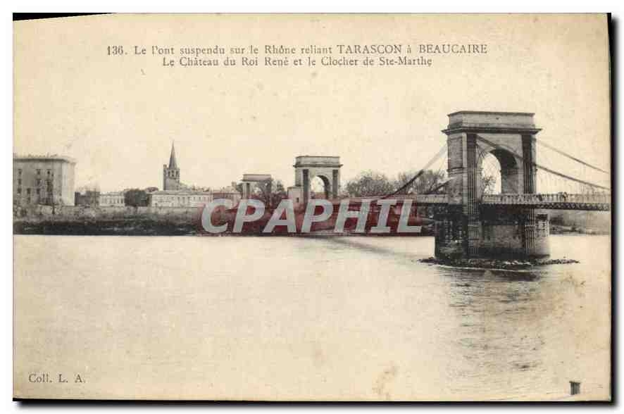 CPA Tarascon Le Pont Suspendu sur le Rhone reliant Tarascon a Beaucaire