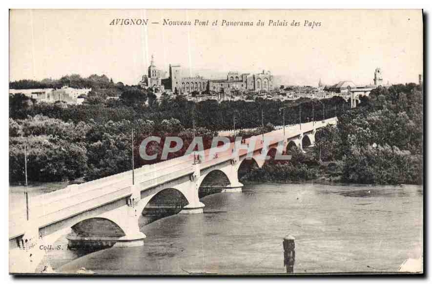 CPA Avignon Nouveau Pont et Panorama du Palais des Papes