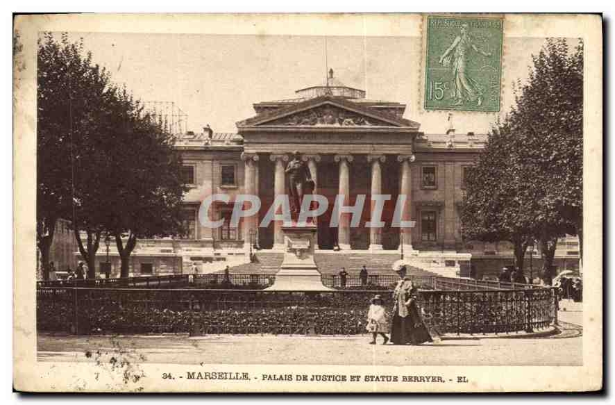 CPA Marseille Palais de Justice et statue Berryer