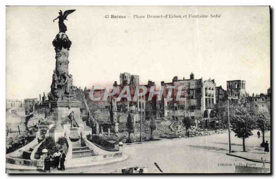 CPA Reims Place Drouet d'Erlon et Fontaine Sube Militaria