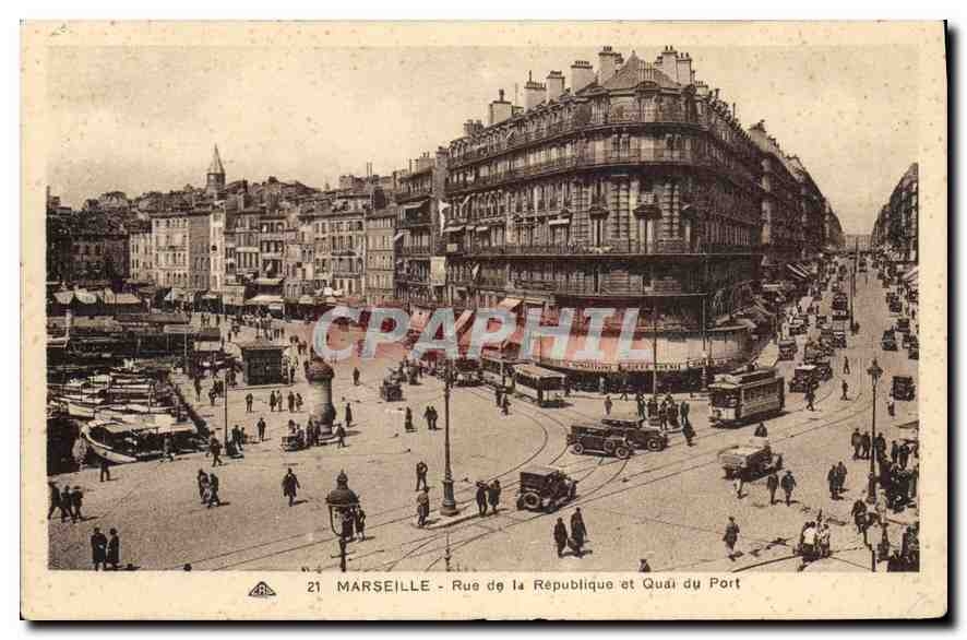 CPA Marseille Rue de la Republique et Quai du Port