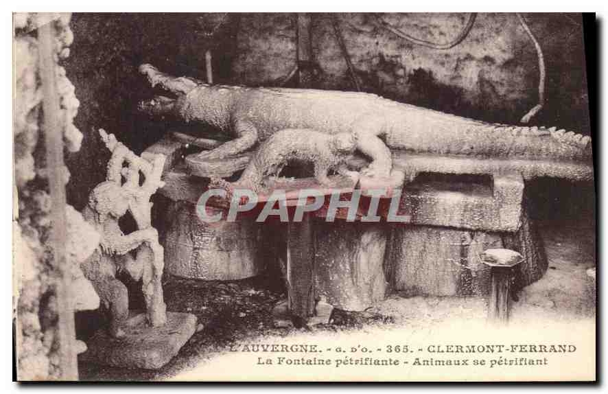 CPA L'Auvergne Clermont Ferrand La Fontaine petrifiante Animaux se petrifiant Crocodile