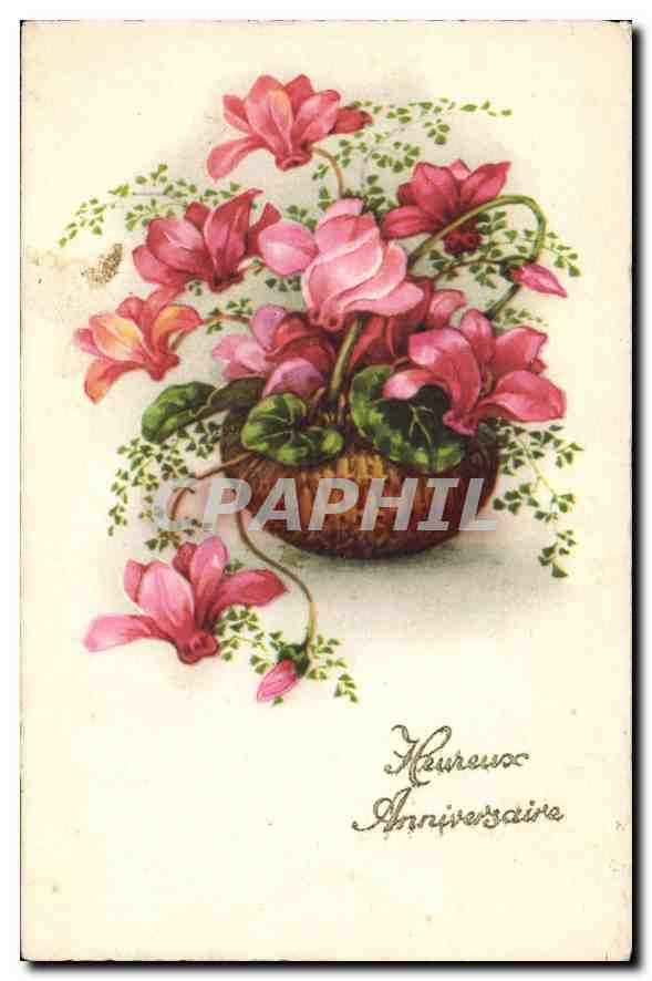 CPA Heureux Anniversaire Fleurs