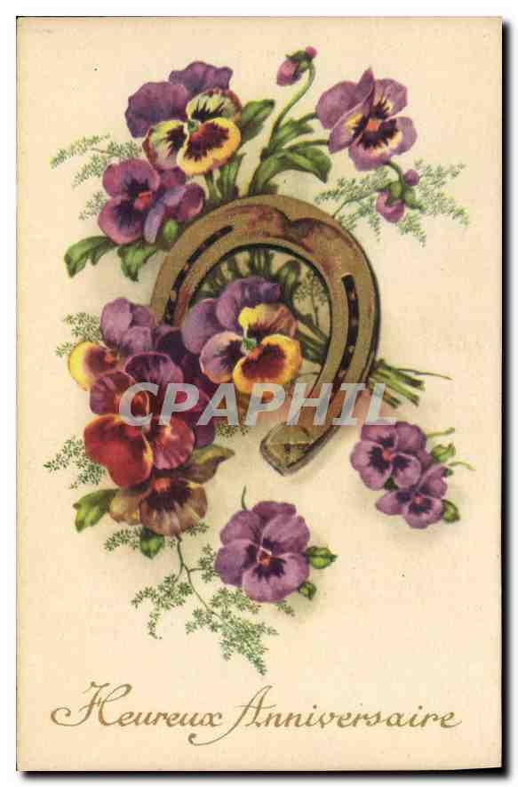 CPA Heureux Anniversaire Fleurs