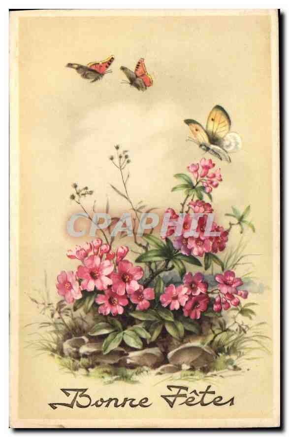 CPA Bonne Fete Fleurs Papillons