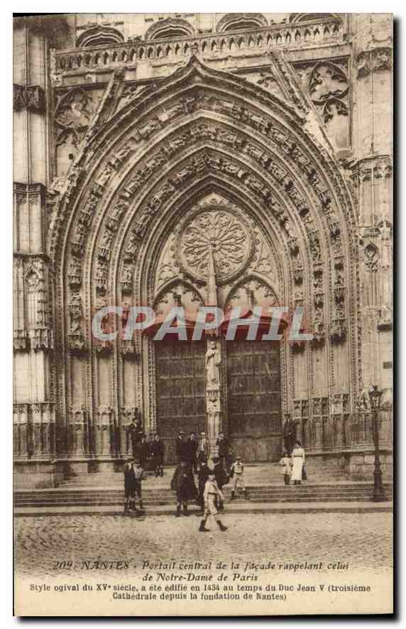 CPA Nantes Portail central de la Facade rapellant celui de Notre Dame de Paris