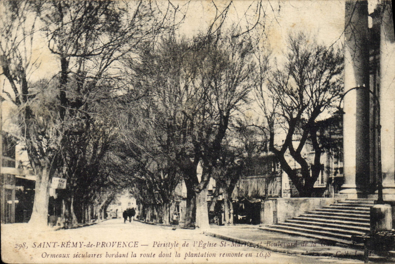 CPA Saint Remy de Provence Peristyle de l'eglise St Martin Ormeaux seculaires burdant la route dont 