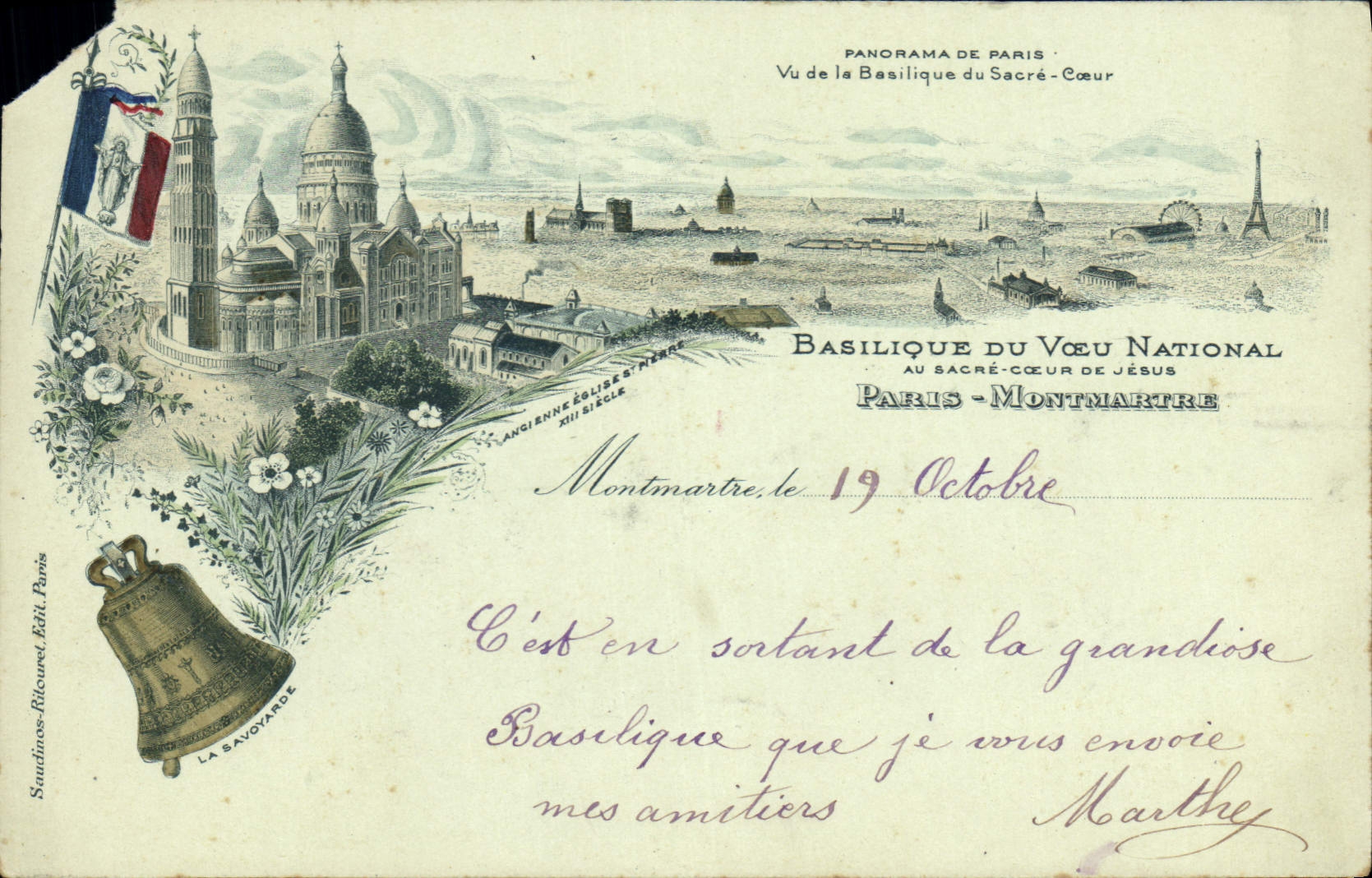 CPA Panorama de Paris Vu de la Basilique du Sacre Coeur Basilique du Voeu National Paris Montmartre