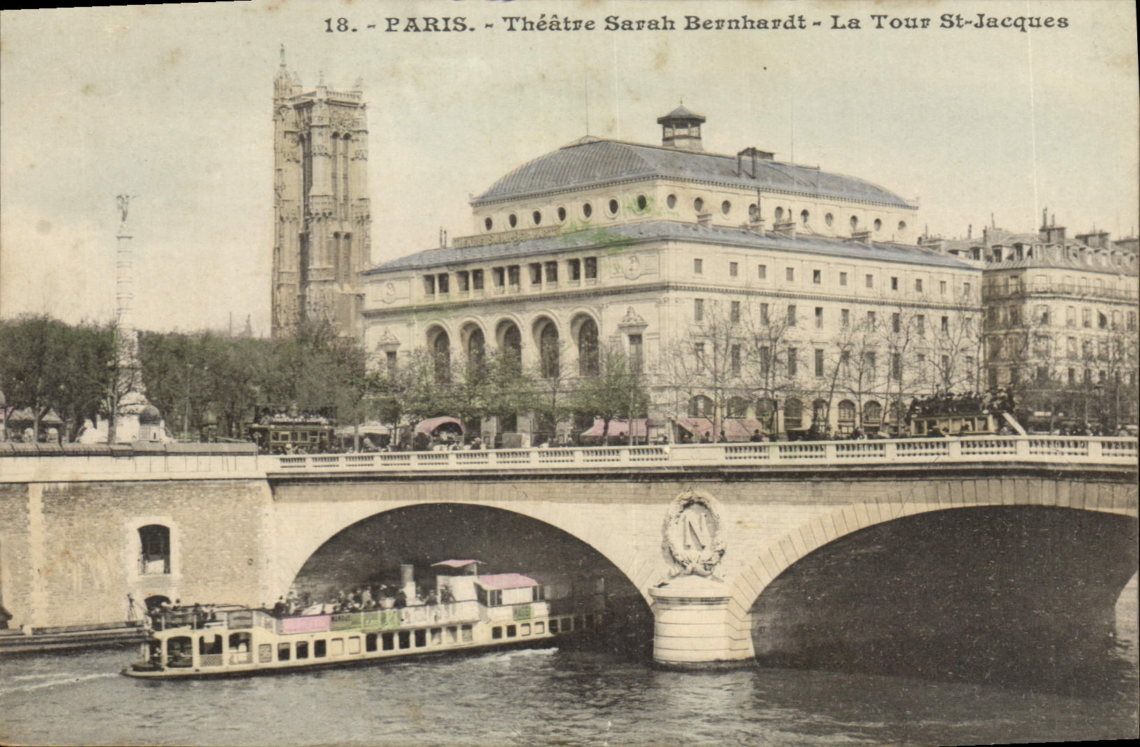 CPA Paris Theatre Sarah Bernhardt La Tour St Jacques Bateau Peniche