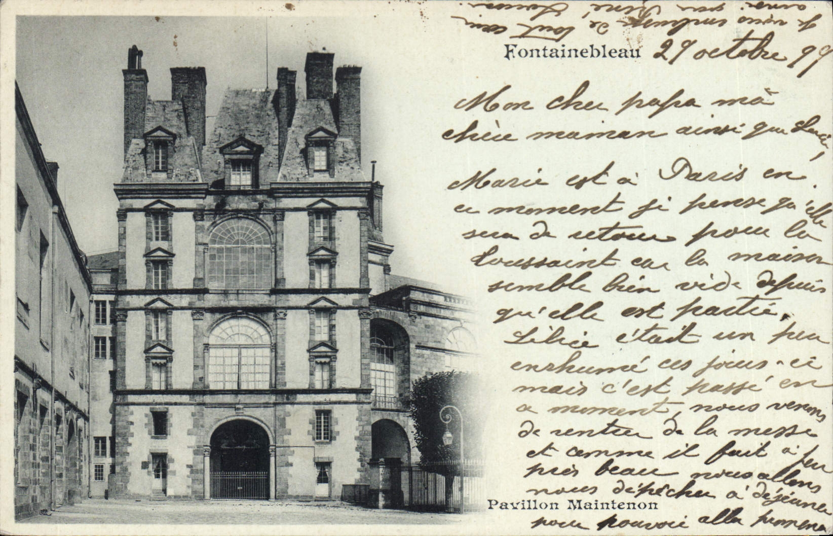CPA Fontainebleau Pavillon Maintenon Carte 1899