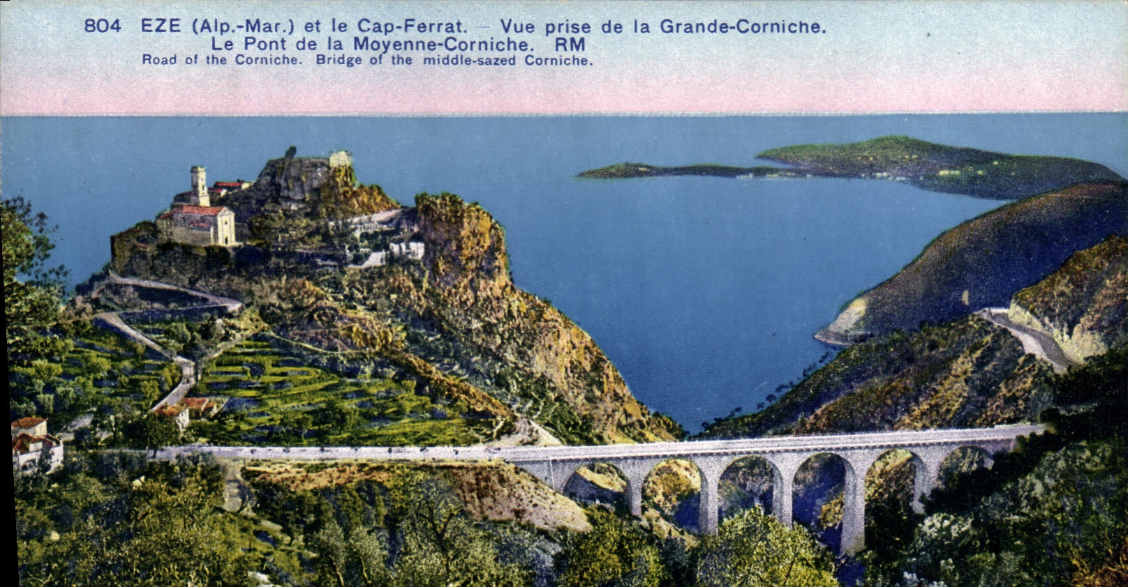 CPA Eze Alpes Maritimes et le Cap Ferrat Vue prise de la Grande Corniche le Pont de la Moyenne Corni